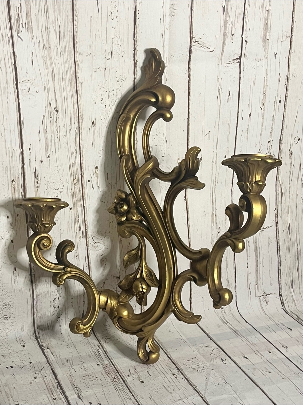 Vintage DART 3931 Hollywood MCM Ornate Gold Wall Sconce Candle Holder